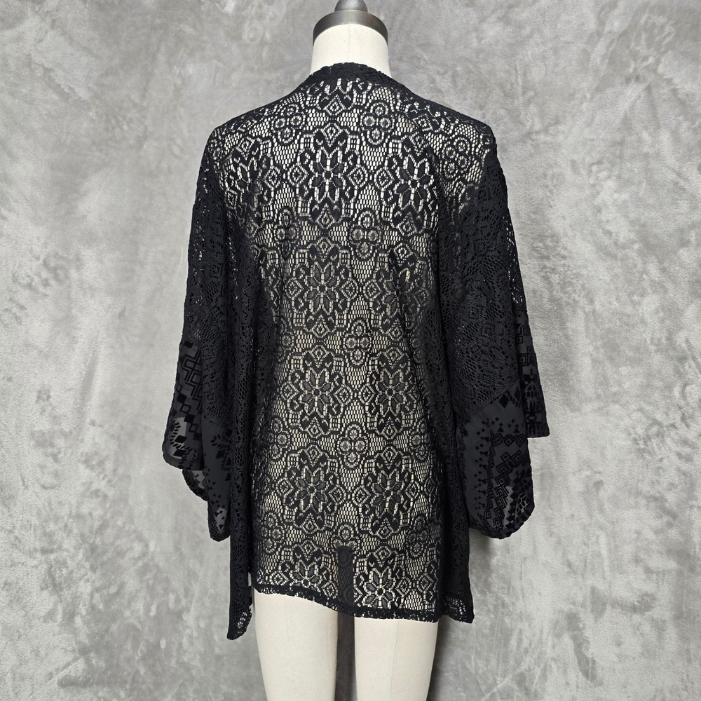 Hollister Kimono Cardigan Women OS Black Lace Geometric Open Front Whimsigoth - Picture 4 of 16
